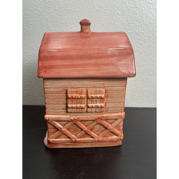 Red Country Cookie Barn Ceramic Cookie Jar with‎ Farm Animals Cow Pig Chicken - Picture 7 of 15